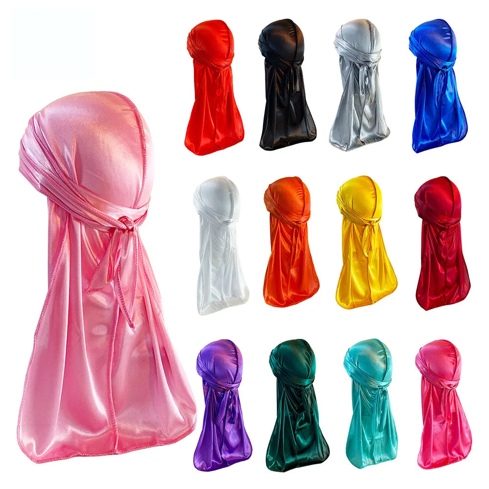 Wholesale Hip Hop Cycling Elastic Thickened Polyester Long Tail Duragesic Silky Durag Hat Durags for Men