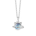 Wholesale 925 Sterling Silver Clavicle Chain Cute Moonstone Cat Planet Pendant Necklace