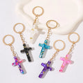 Cross Keychain Charm Gold Glitter Resin Cross Pendant