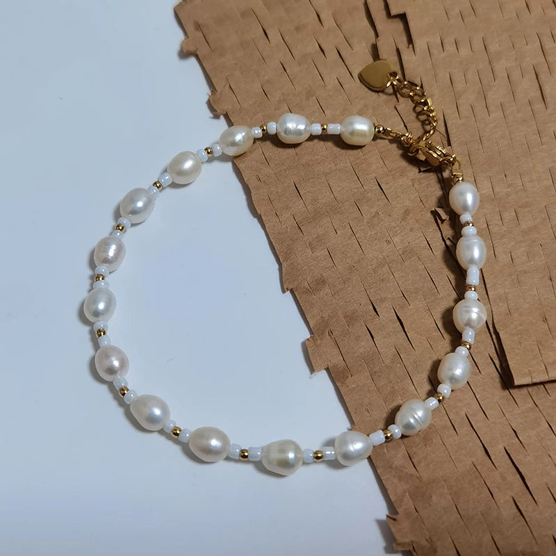 Handmade Baroque Pearl Beaded Bracelet Waterproof 18k Gold Plating Anklet Bracelet