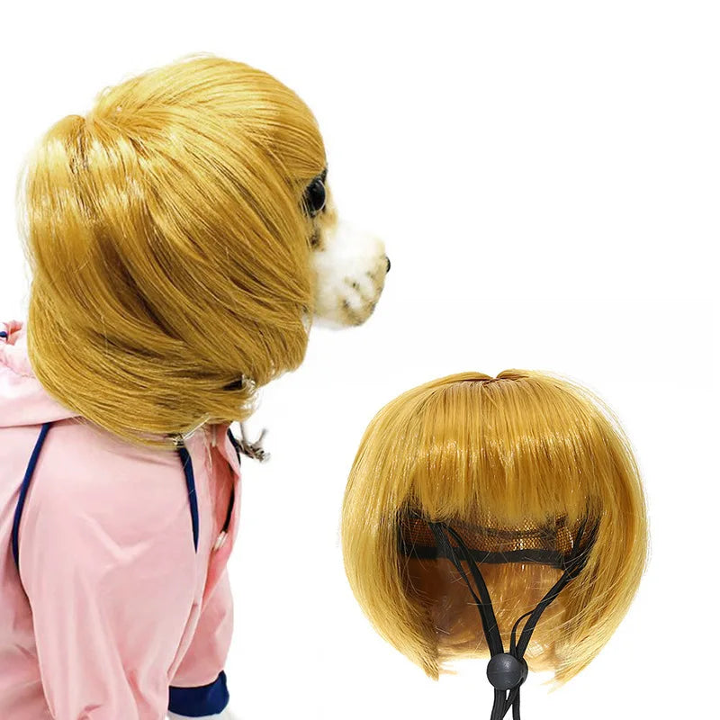 Fujia Puppy Cool and Funny Dress up Pet Wigs for Dogs Cats Costume Gold Brown Red Grey Accessories Cosplay Pet Hair