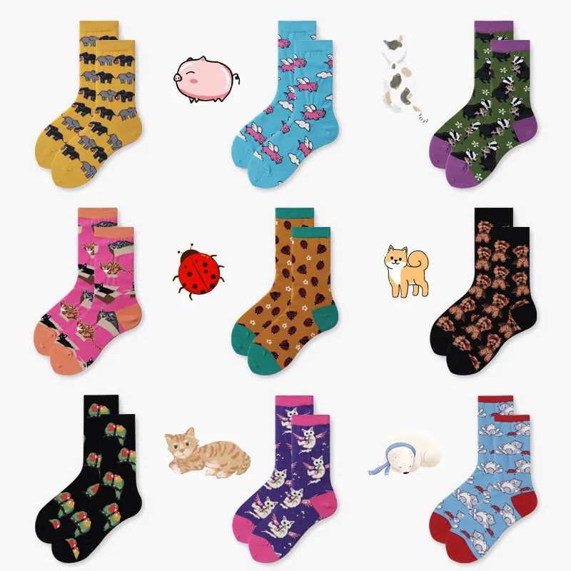 XIANGHUI Wholesale Custom New Unisex Fashion Dog Cute Animal Jacquard Tube Funny Dress Cotton Crew Funny Fashion Socks
