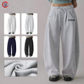 Custom Women's Breathable Eco-Friendly Fleece Lined Sweatpants Barrel Leg Baggy Uncuffed Cotton Pockets Drawstring Closure Low