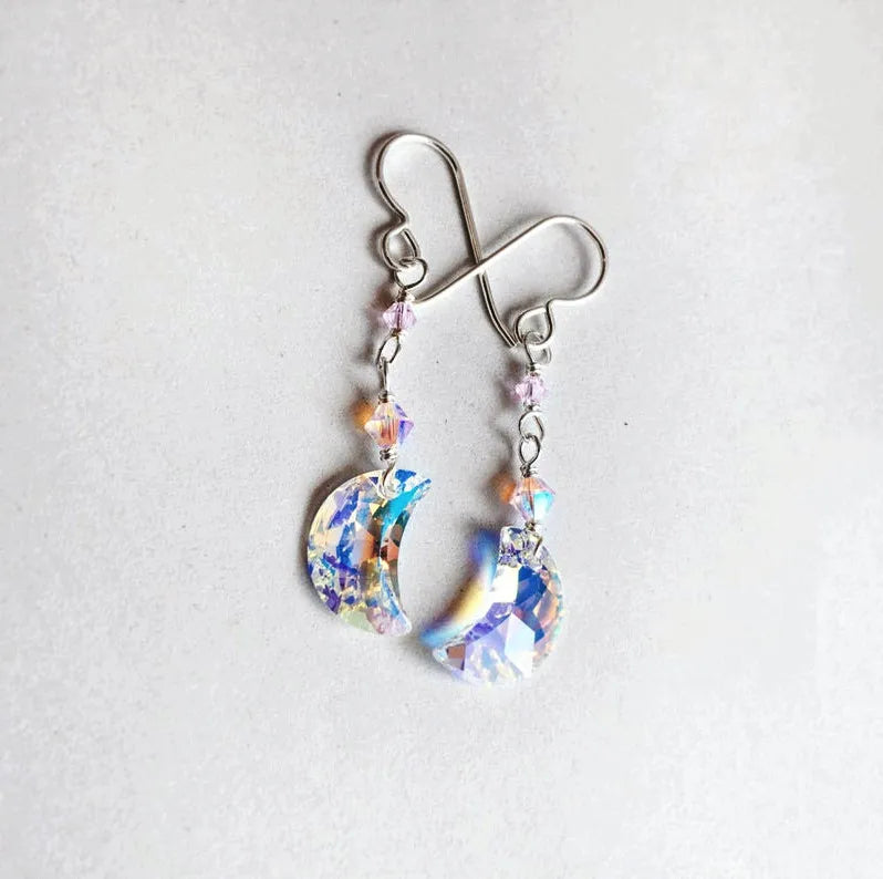 Delicate and Lovely Crystal Moon Earrings Girl Earrings Gift