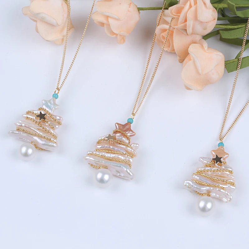 Zhuji Best-Selling Luxury Design Christmas Tree Shape Natural  Freshwater Real Pearls Necklace for Sale