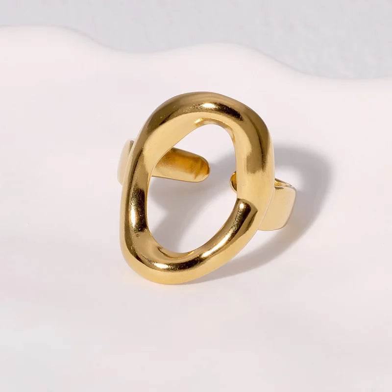 2022 European American Simple Open Ring Fashion Leaf Love  Ring Fashion Gold-plated Stainless Steel Ring for Women