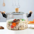 Modern Gas Stove Glass Soup Pot with Double Ears and Cover Eco-Friendly Wood Handle Stocked 2.5L-5.5L Capacity