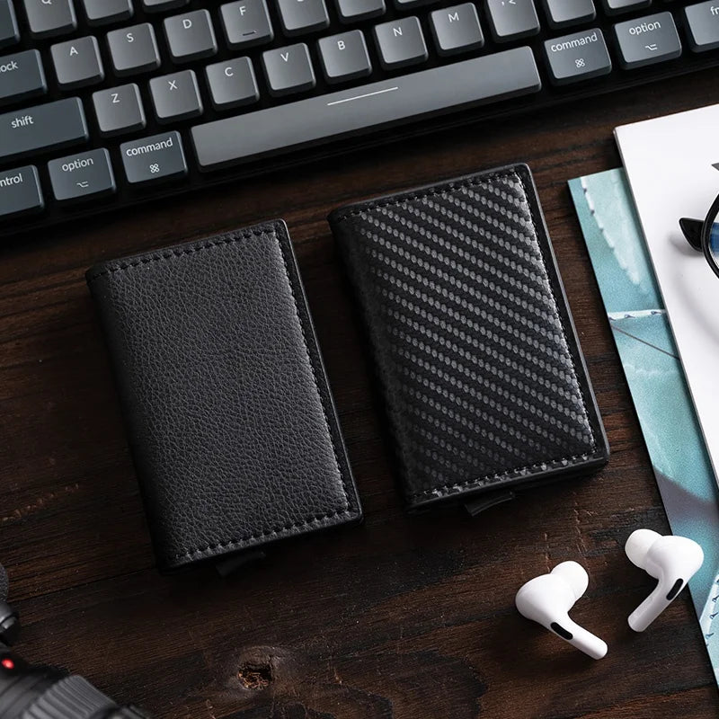 Wholesale Custom Embossed Handmade Vintage Genuine Leather RFID Wallets Aluminum Metal Wallet