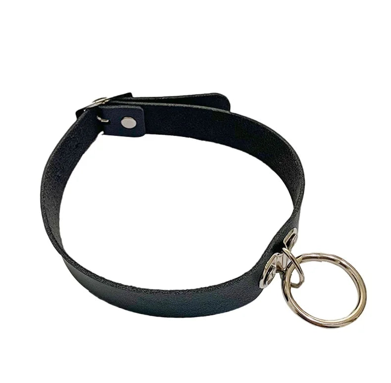 Hot Sale Ladies O-Shaped Punk Pendant Choker Chain Fashion PU Leather Gothic Necklace for Anniversary Occasions