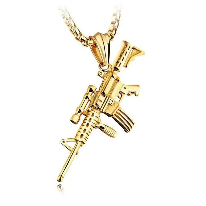 M4A1 Golden Color Gun Shaped Pendant Punk Gun Style Male Weapons Necklace for Men Corrente Masculina Jewelry