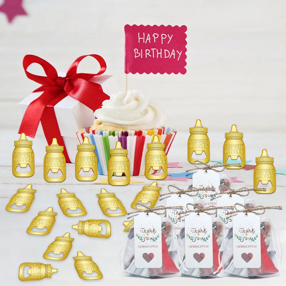 DAMAI Popping Bottle Openers Baby Shower Return Favors for Guests Bottle Opener Souvenirs with Organza Bags Party Favors