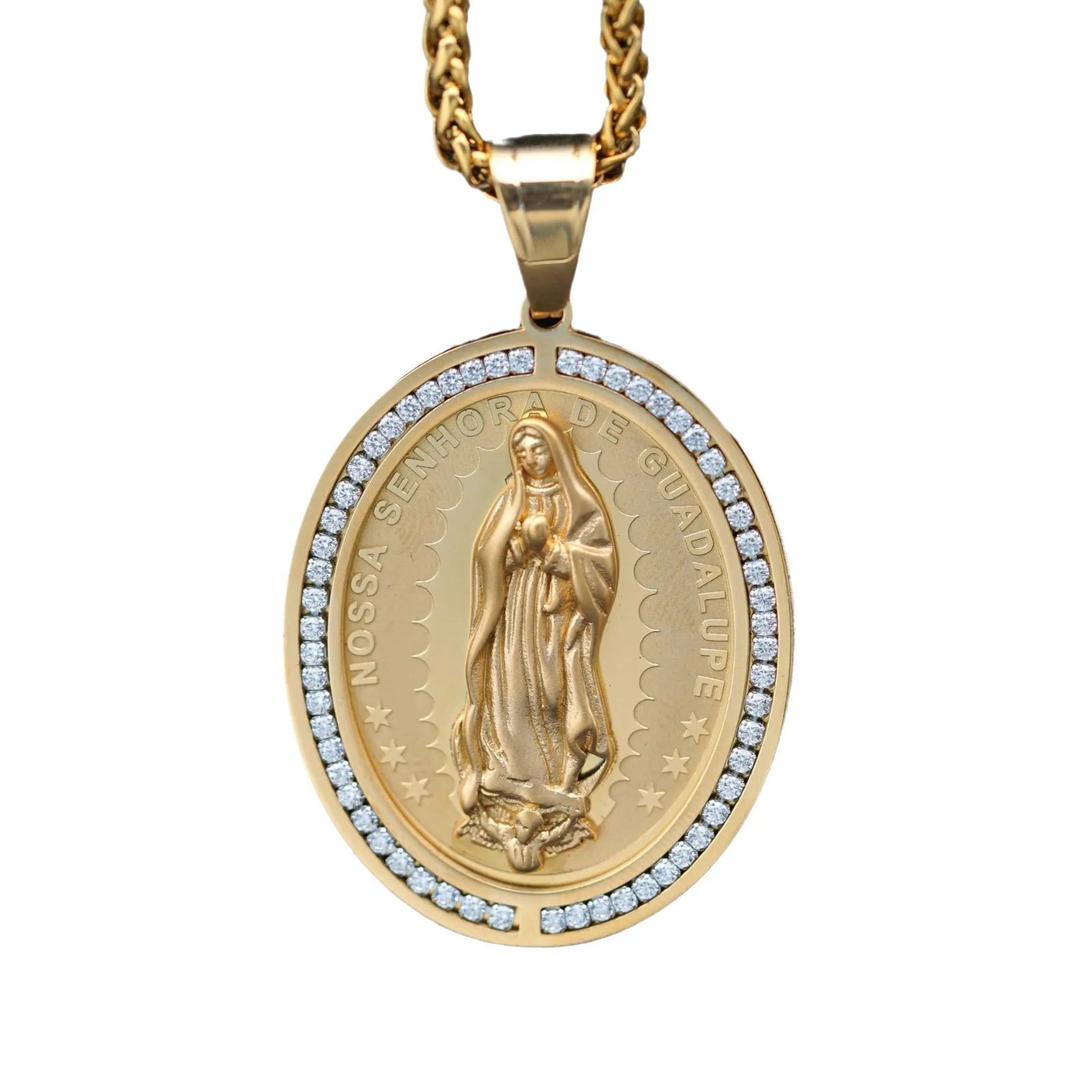 Hot Sell 18k Gold Plated Stainless Steel Oval Virgin Mary Pendant Necklace with Zircon Decoration Fashion Women Jewelry
