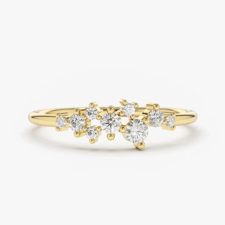Dainty Stackable 14 k Gold Plated 925 Sterling Silver Diamond Cubic Zircon Pave Cluster Ring for Women