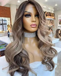 Top Selling Wig Human Hair Vendor Highlight Ash Blonde Coloured Body Wave Human Hair 13*4 Frontal Wigs With Transparent Lace