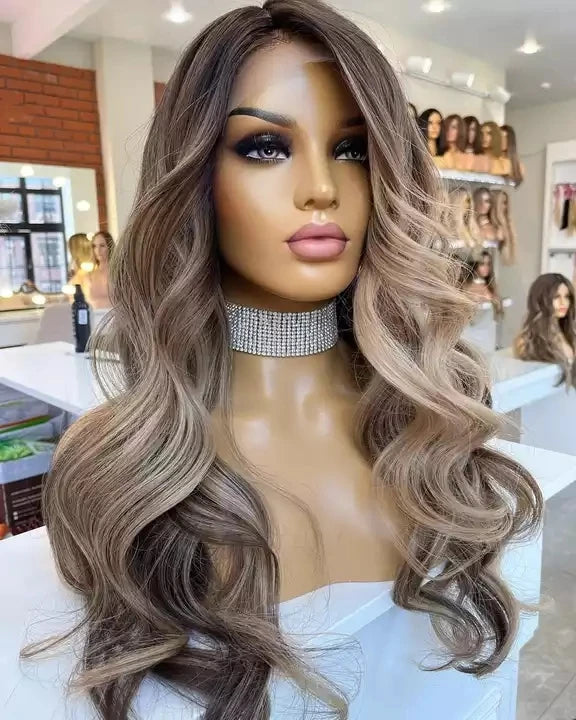 Top Selling Wig Human Hair Vendor Highlight Ash Blonde Coloured Body Wave Human Hair 13*4 Frontal Wigs With Transparent Lace