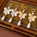 KAIMEI 2025 New Arrival Fashion Jewelry Vintage Luxury Earrings Diamonds Butterfly Water Drop Pearl Long 18k Gold Earrings