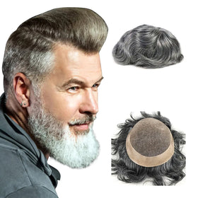 1B50 Indian Hair Gray Brown Blonde Black 50% Grey Full Lace Wig Body Wave 6 Inches NPu System Toupee