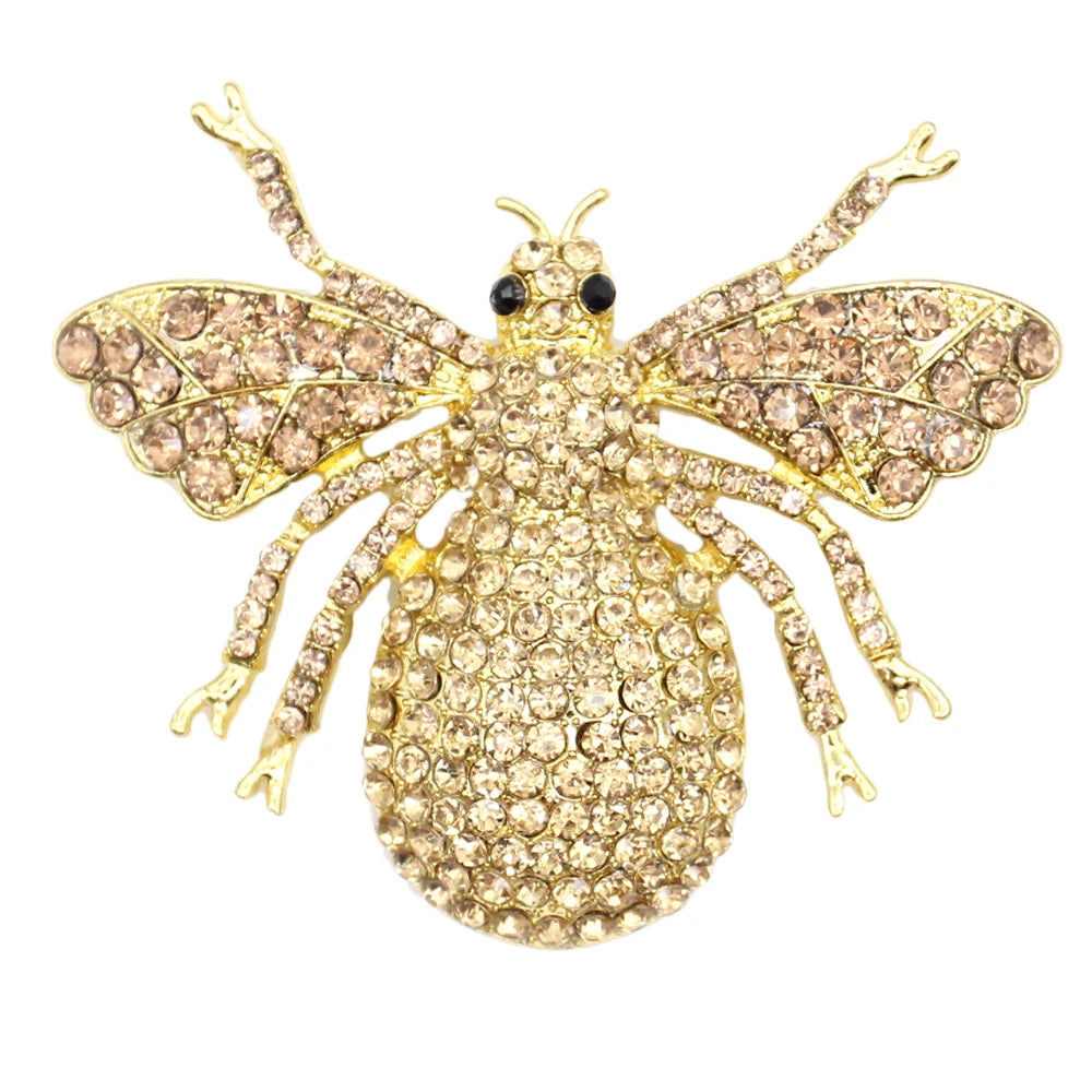 Vintage Gold Plated Alloy Rhinestone Insect Honey Bee Brooch Pins Crystal for Women Wedding Party Gift