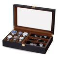 High Grade Wood Lacquered Watch Case Box 3 Eye Glasses & 6 Watches Grid Display for Shop Exhibition & Collector Storage