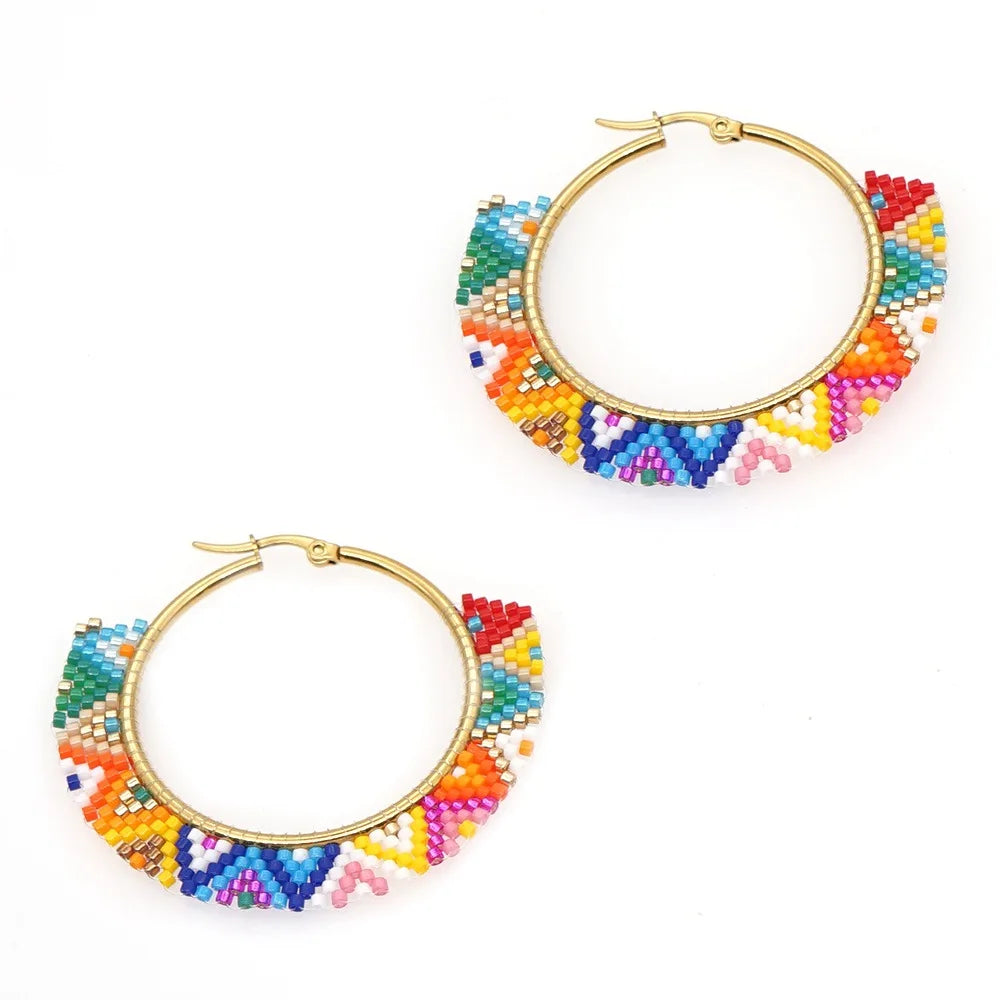 Small Business Support Boutique Handmade Miyuki Delica Bead Hoop Earring Women Boho Earrings Summer Women