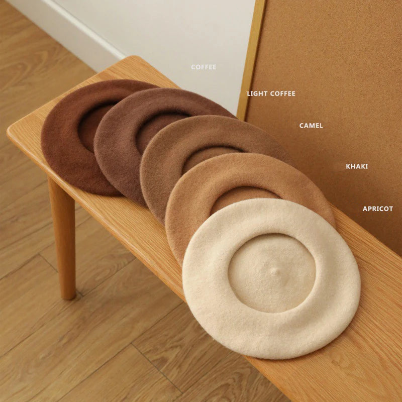 Custom Pure Color Girls Simple All-Matching Day Style Printed Outdoor Casual Party Scenes Autumn Winter Must-Have Retro Wool Hat