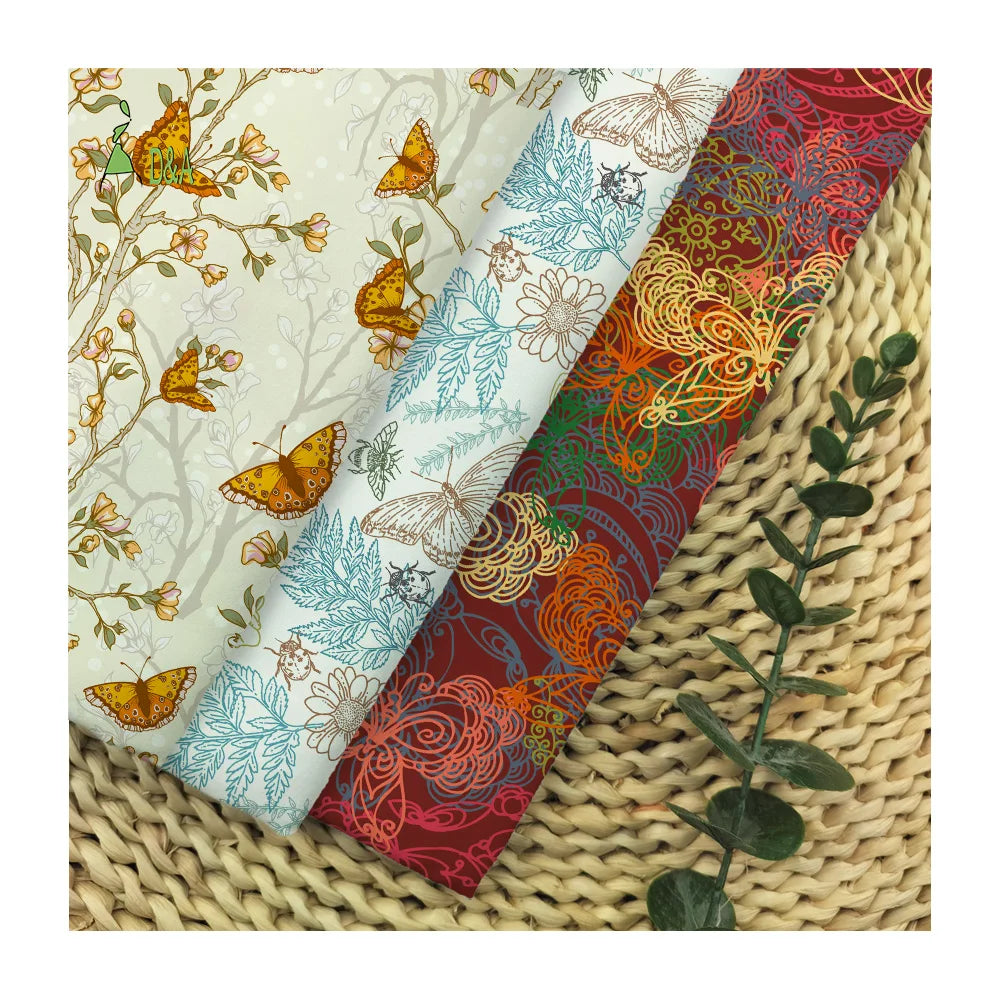 Colorful Butterfly Printed Organic Cotton Light Woven 100% Cotton Poplin Fabric for Garment Home Decor Shirt Girls & Boys