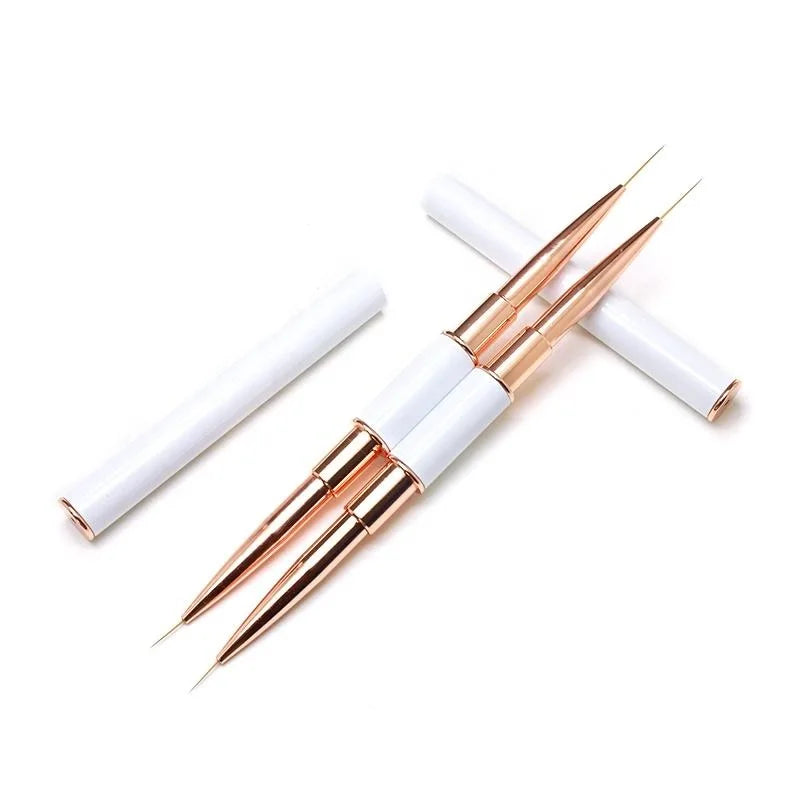New 2025 Double End Weighted Nail Art Liner Brush White Metal Handle Oval Builder Gel Brush 3d Long Hair Brush for Nails