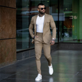 2025 New Arrival Outfit Khaki Four Pocket Men Suits Slim Fit Jacket 2 Pieces Set Casual Daily Street Fashion Male Clothes