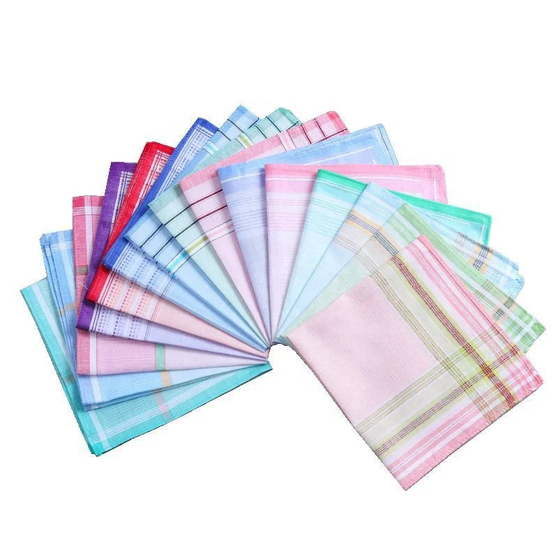 Bulk Wholesale 3Pcs Set 29*29cm Square Soft Cotton Handkerchiefs Stripe Pattern Small Pocket Squares for Women Kids
