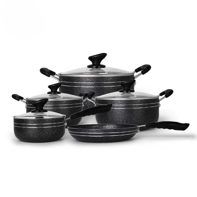 9pcs  Non Stick Light Royal Kitchen Cookware Set Multi Functional Soup Pot with Different Capacities for Household Use