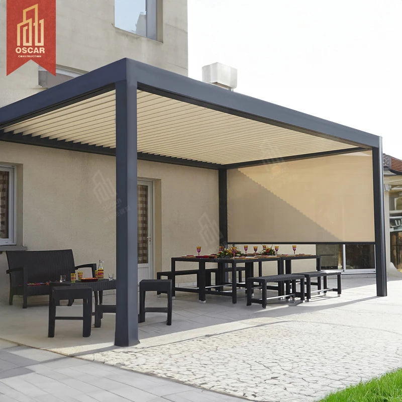 Modern Outdoor Garden Motorized Pavilion With Blinds Kits Hardtop Fixed Roof Retractable Patio Gazebos Aluminum Louverer Pergola