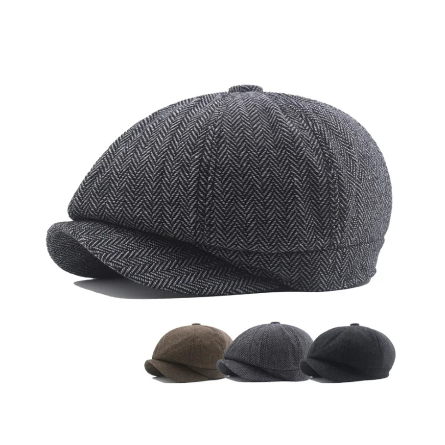 Wholesale Cheap Autumn Winter  Herringbone Octagon Flat Beret Newsboy Cap Checked Beret Painter Fashion Hats