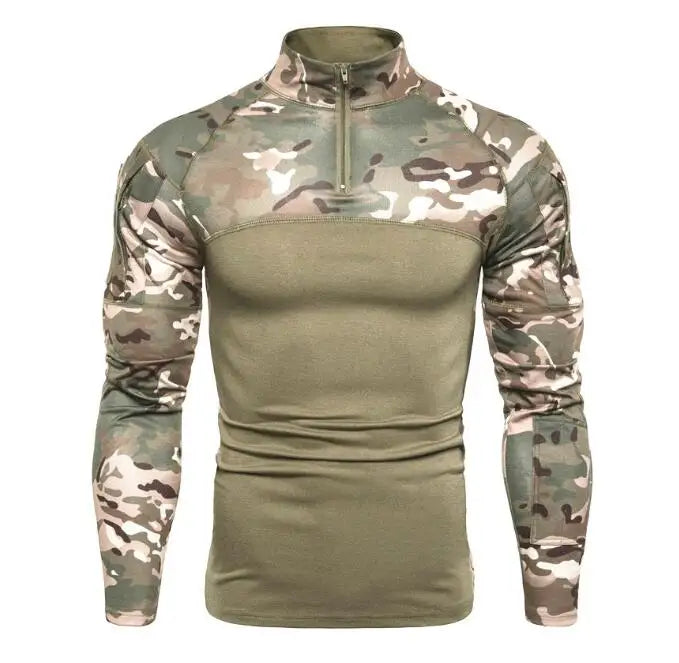 Men's Camo Tactical Outdoor Sports Hiking Sweatshirt Camouflage Stand Collar Hunting Camping T-shirt