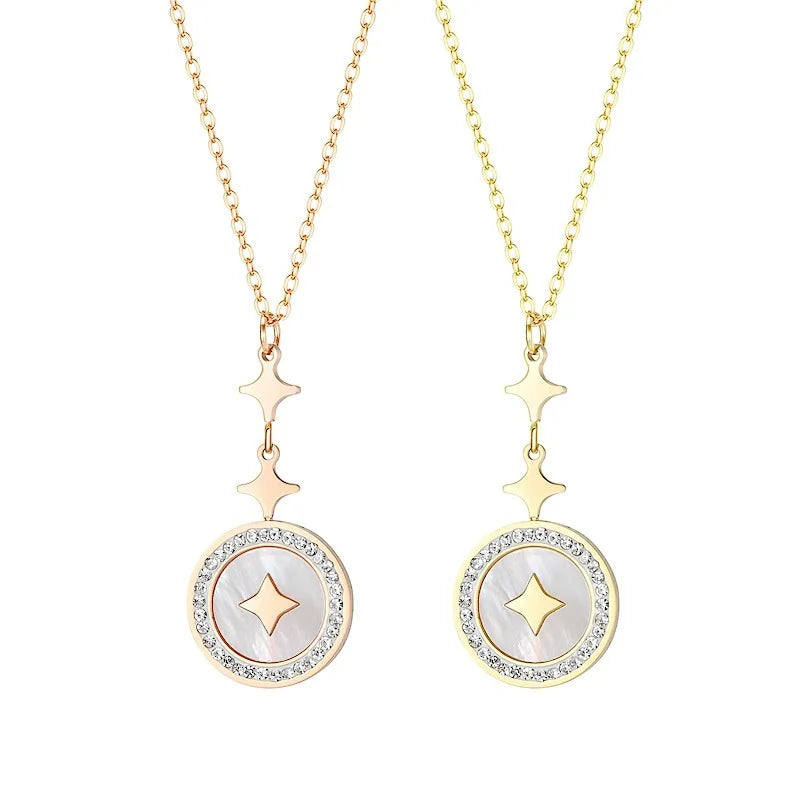 Fashion Jewelry Accessories Titanium Steel Necklace Women's High Design Star O Chain Shell Diamond Pendant Headpiece