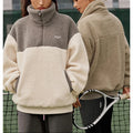 F230638 Customized Women Oversized Half Zip Hoodie Contrast Color Streetwear Pullover Sweatshirt Polar Fleece Turn-down Collar