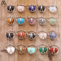 Heart Rings Fashion Jewelry for Women  Wire Wrapped Stone Bead Healing Chakra Silver Ring Adjustable Bands