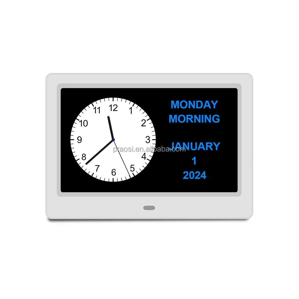 Dutch Dementia Digital Calendar Clock-7 Inch LCD Screen Modern Design 25 Alarms Medication Reminders Pictograms LED Illuminated