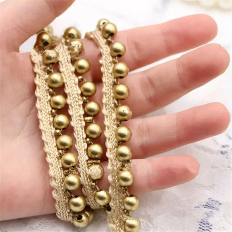 Vintage Pearl Beaded Lace Edge Trim Ribbon Wedding Applique DIY Sewing