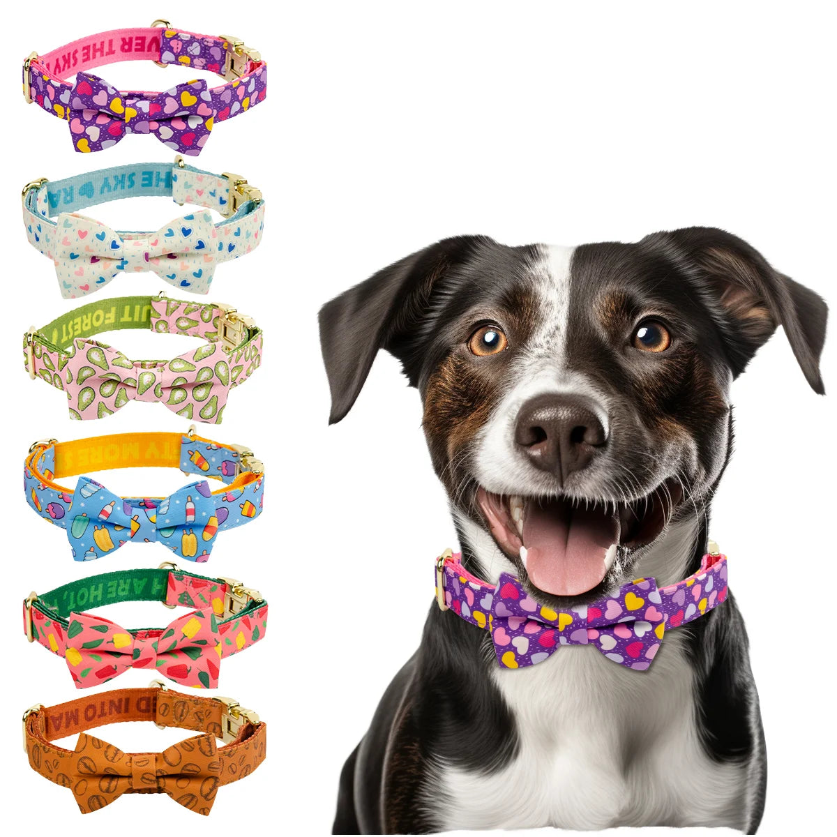 MIDEPET Luxury Brand Dog Bow Tie Collars Elegant Design Adjustable Handmade Nylon Collar for Small Large Dogs Modern Print
