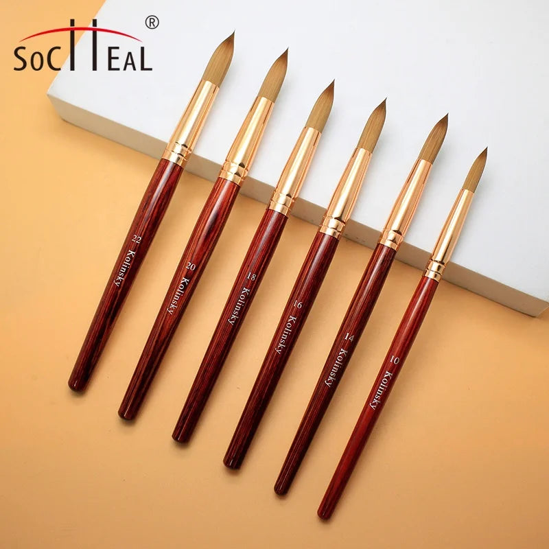 Custom Logo Premium Kolinsky Acrylic Nail Art Brush Size 2 to Size 24 with Red Wood Handle