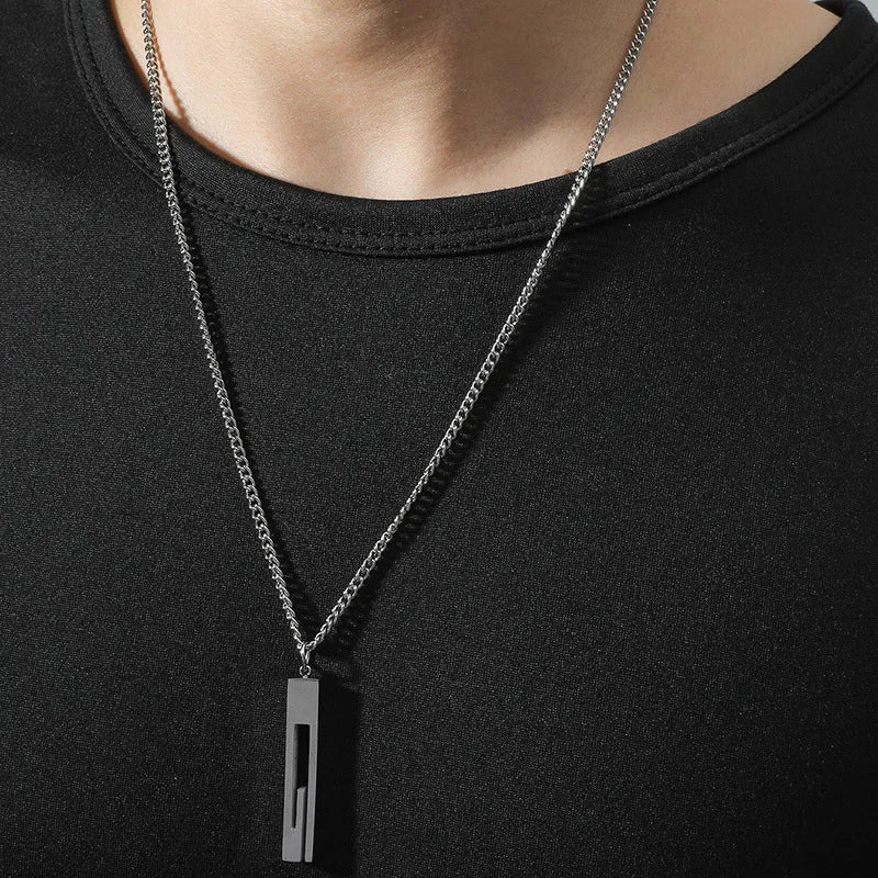 Hollow Rectangle Pendant Necklace Never Fade Hip Hop Fashion Sweater Party Gift Jewelry Stainless Steel Wholesale Simple Men PF