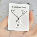 Wholesale Cute Love Heart Hollow Butterfly Stud Earring Pendant Necklace Set Stainless Steel Fashion Jewelry for Girls Weddings