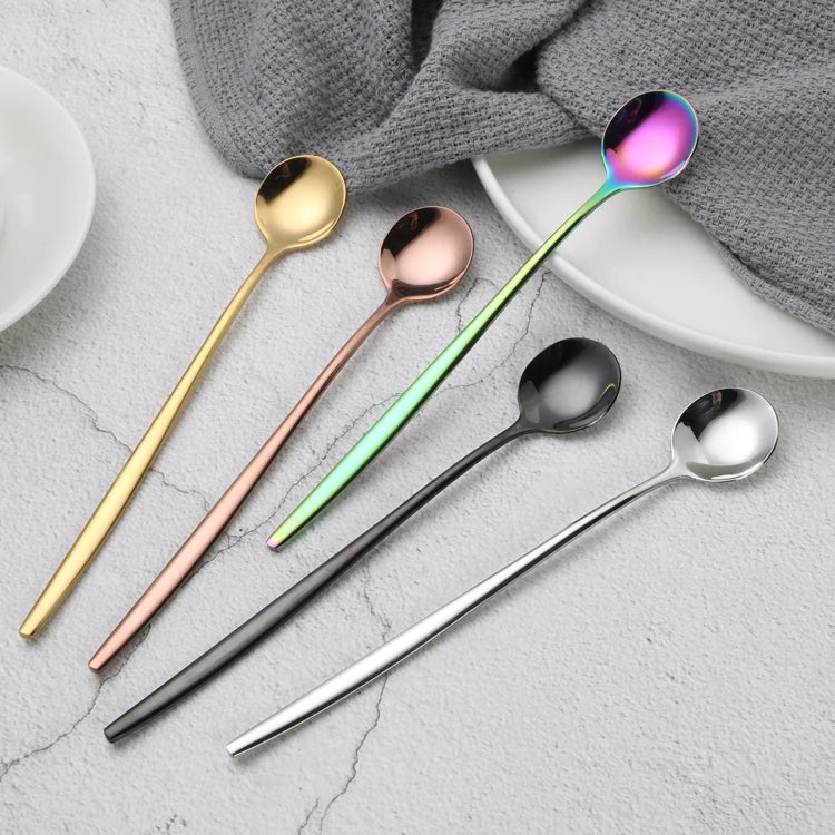 Cocktail Long Handle Stainless Steel Stirring Spoon Dessert Coffee Mixing Spoons for Bar