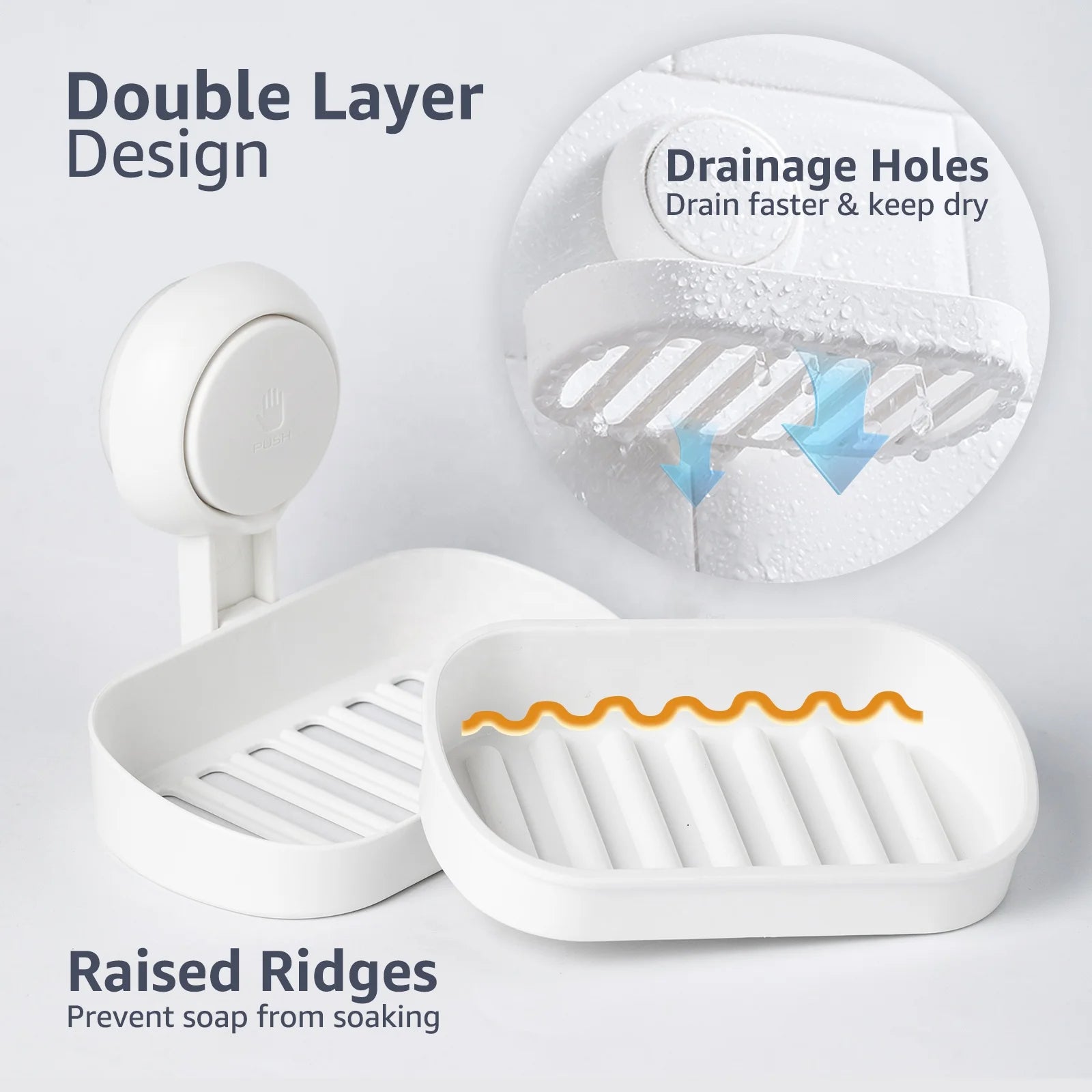 TAILI Modern Eco-Friendly Wall Mounted Shower Vacuum Layer Suction Cup Set Square Bathroom Accessories Storage Holders Racks
