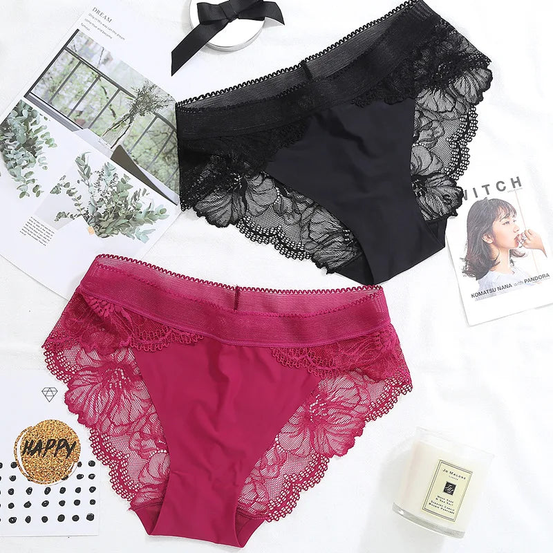 HD117 Womens Plus Size Underwear High Waist Nylon Romantic High Cut Full Coverage Tummy Control Stretch Lace Panties