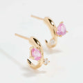 LOZRUNVE Elegant Latest Jewelry 18k Gold Diamond Pink Sapphire J Hoop Earring Women