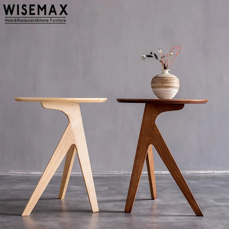 WISEMAX FURNITURE Chinese Style Solid Wood Tea Table Living Room Sofas End Table Minimalist Wooden Round Coffee Table for Patio