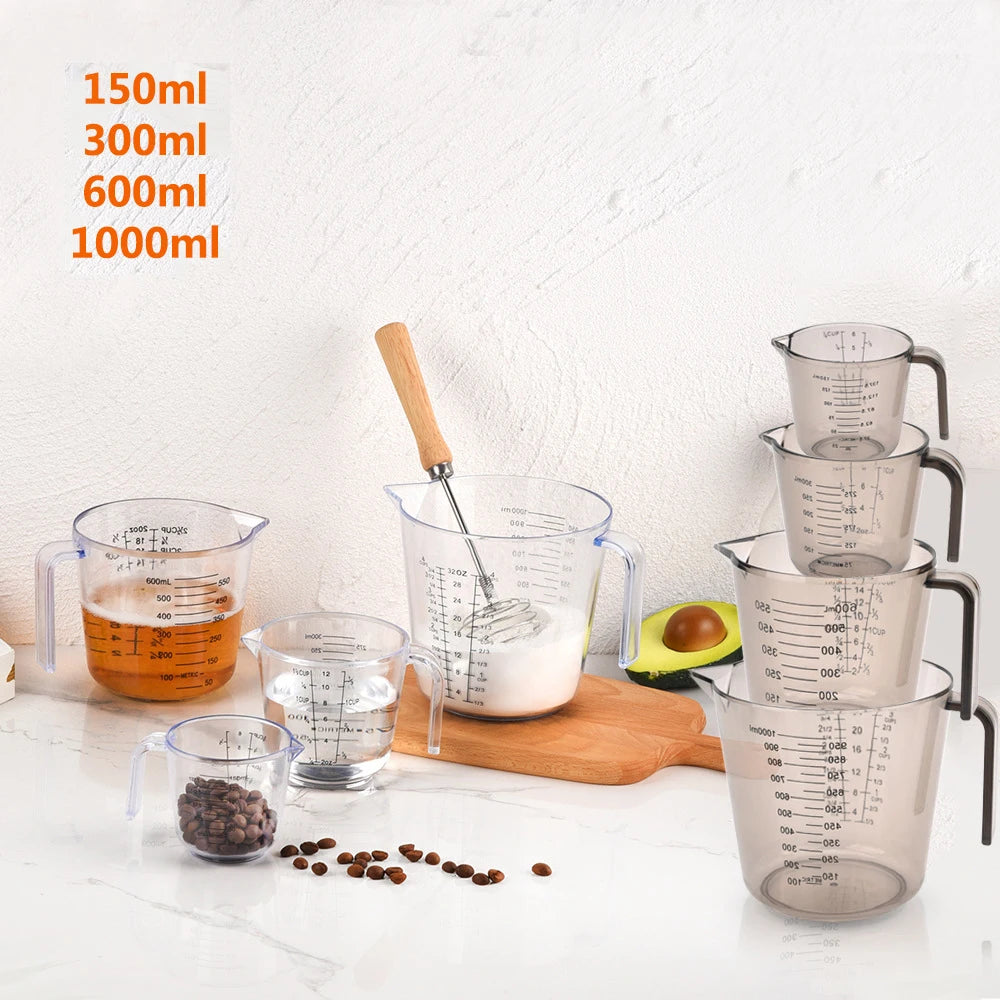 150ml/300ml/600ml/1000ml PS Plastic Kitchen Baking Double Graduated Digital Transparent Measuring Cup Set With Stackable Handle