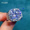 Silver 925 Original 10 Carat 14mm Round Brilliant Cut Diamond Test Past D Color Moissanite Party Ring for Men Gift Fine Jewelry