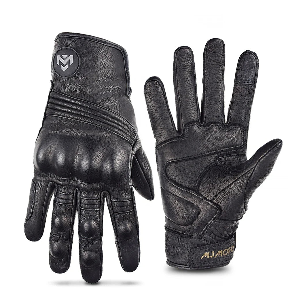 Retro Summer Breathable Real Leather Motorcycle Gloves Touch Operate Guantes Moto Fist Palm Protect Men Racing Motocross Gloves